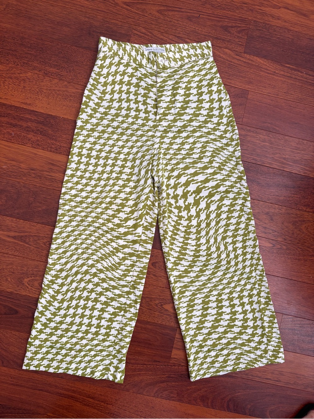 Urban Outfitters Olive & White Houndstooth Wide-Leg Pants